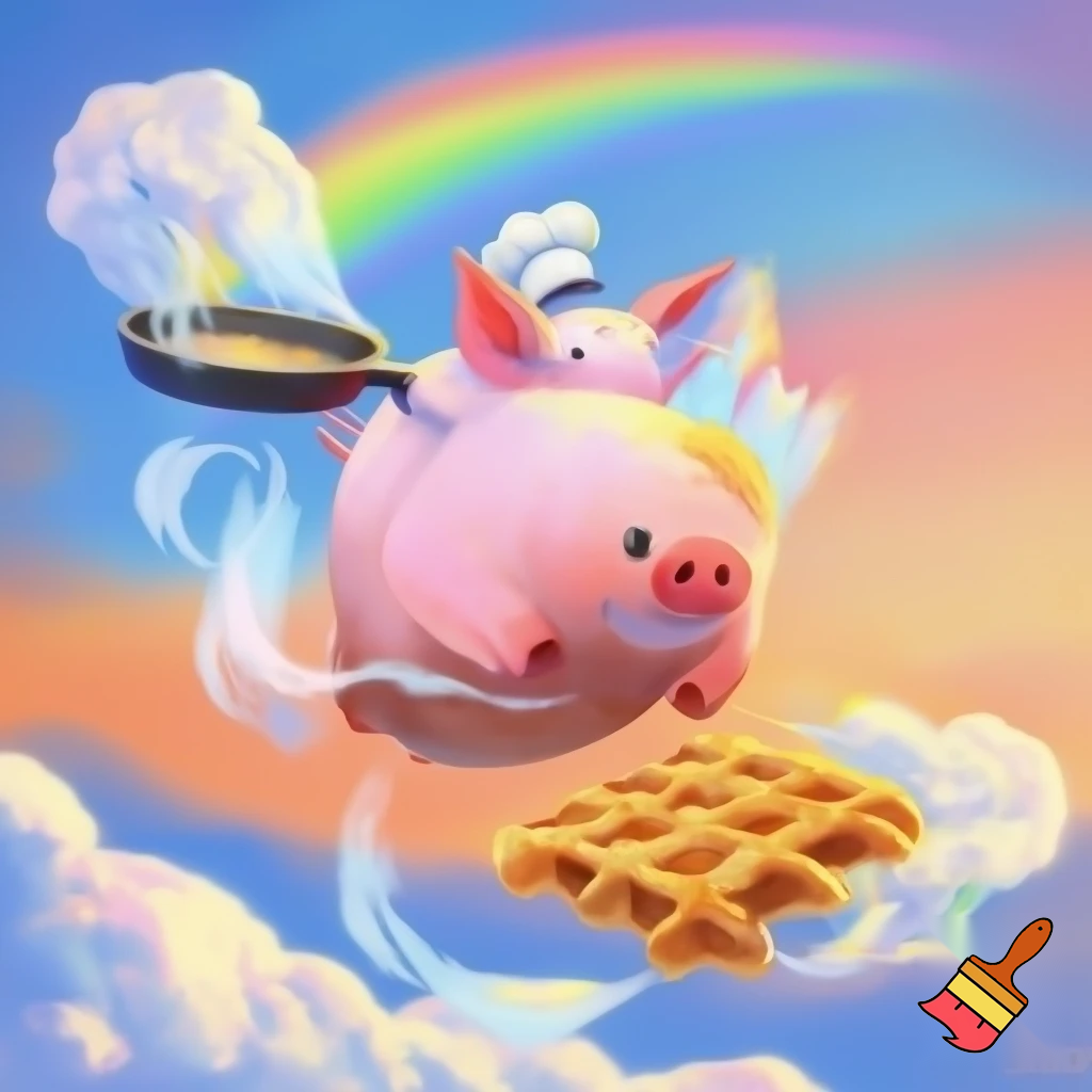 flying pig making waffles in the sky
