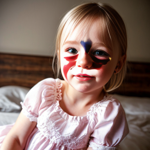 swedish blonde little girl at night dress, chubby, very beautiful, on the bedroom, close up