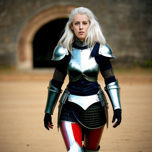Tall young white-haired woman in armor