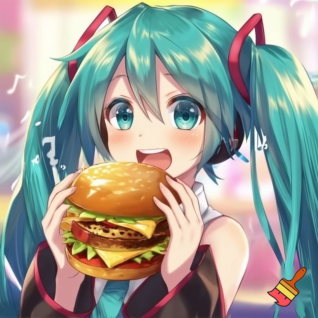 Miku eating burger
