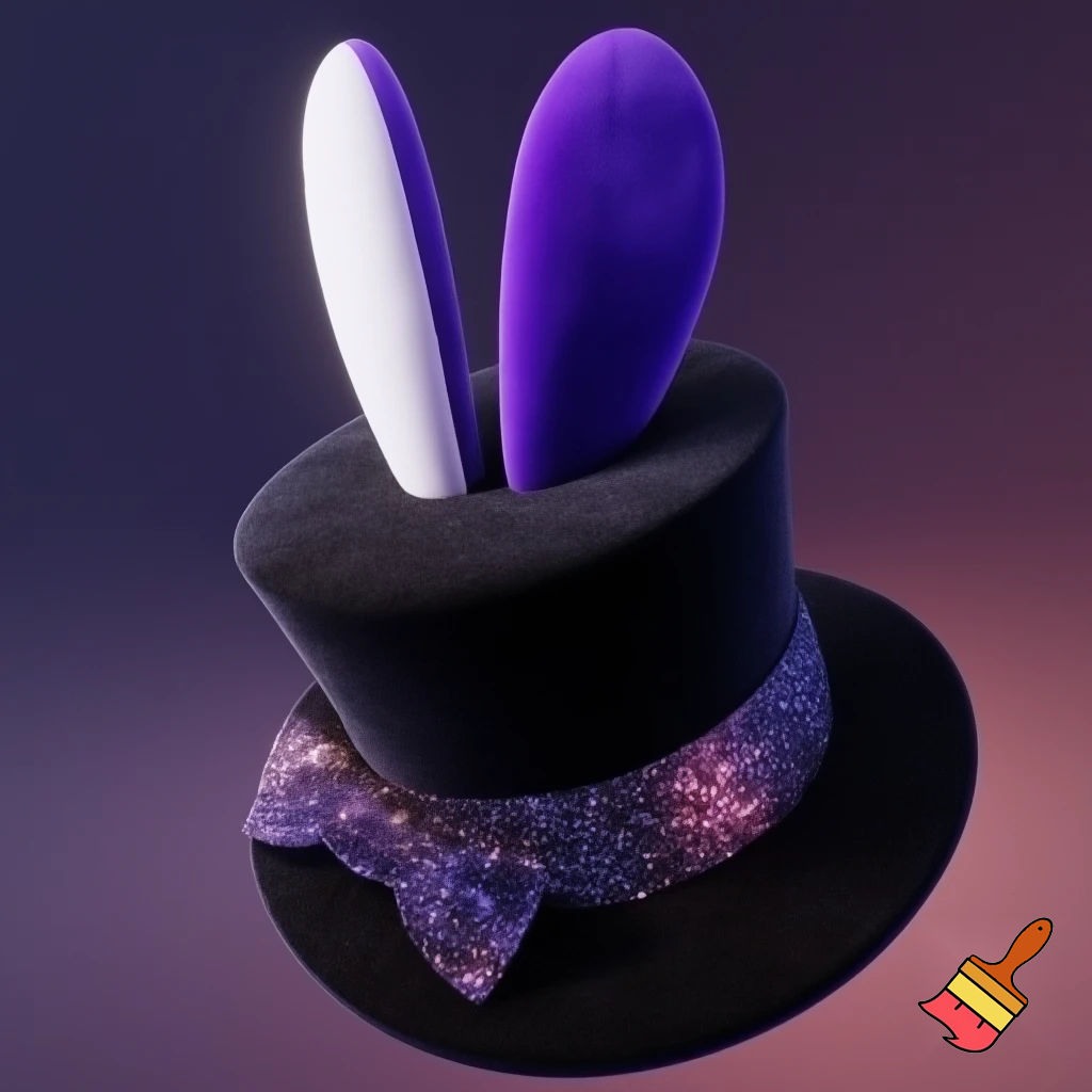 Black top hat with bunny ears velvet white and purple purple and white headband fabric and velvet glitter, purple and pink