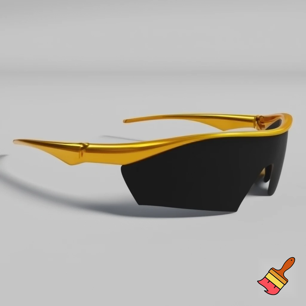 super-sport sunglasses with black tinted lenses and gold-yellow arms 