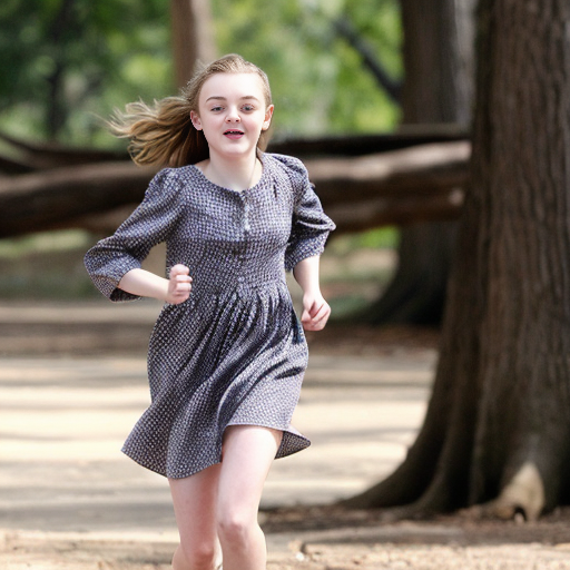 Dakota Fanning, young actress, her dress is torn, she is running through a wood