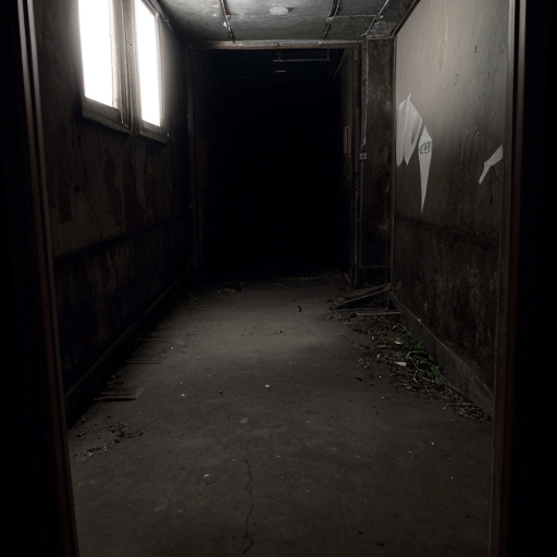An early 2000s digital photo of an empty {enter detailed description of the place}, dark, the only light is the one coming from the camera flash, the place gives an uncanny feeling, and the picture is slightly tilted and noisy 