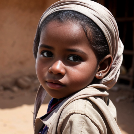 sudanese little girl, very beautiful and eager, on the village