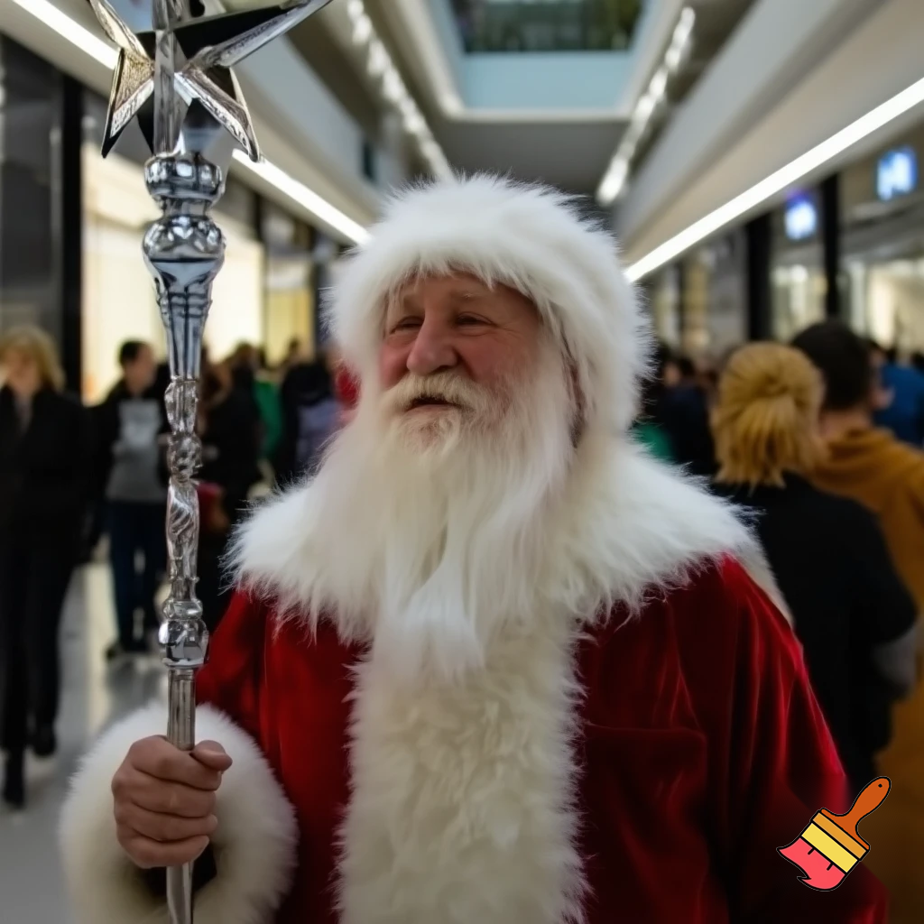 Santa Claus, Russia with a star walking stick real person in the shopping centre