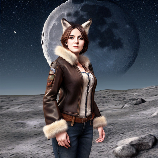pathfinder female standing in front of the moon. detailed background. high quality. wolf ears. fur clothing.