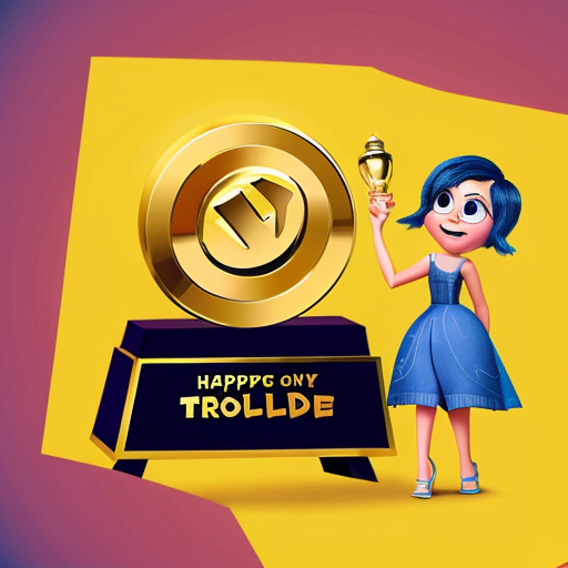 inside out style happy proud gold holding trophy one person gold cartoon animation style