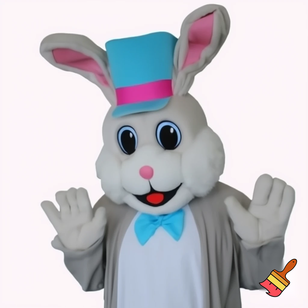 Easter bunny mascot costume, real person top hat