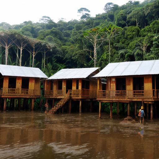 Amazon rain forest village with solor panls
