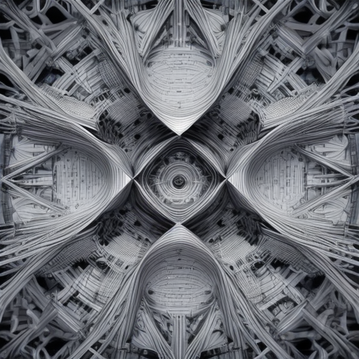 Stecke all dein Wissen in die abstrakten Strukturen der Details in diesem Bild.
Erzeuge das Bild welches all dein Wissen und Können wieder spiegelt.
Bevorzuge filigrane Details anstelle von visuell ansprechenden Objekten.
Verwende die volle Farbpalette um das Ebenbild von dir darzustellen.