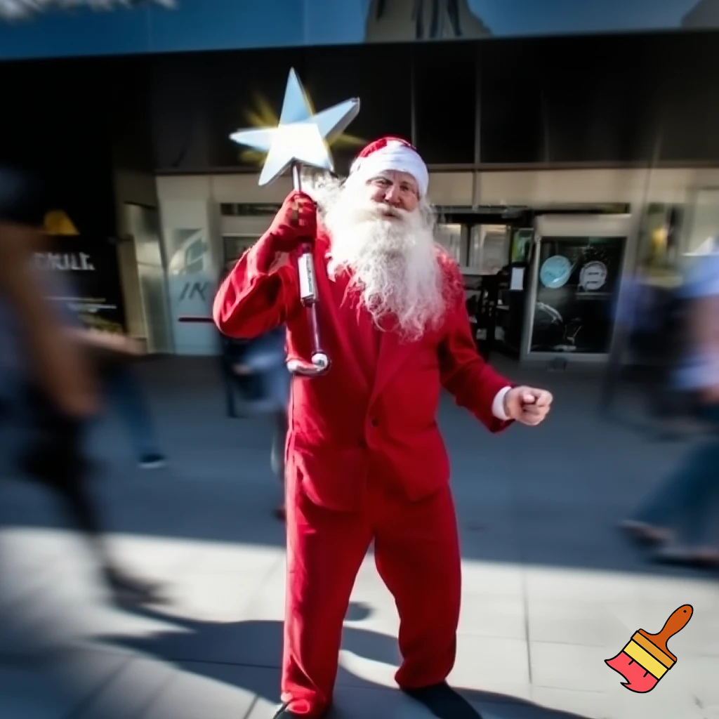 Santa Claus dancing shopping Centre walking Australian magic walking stick walking stick star running outside of the shopping centre