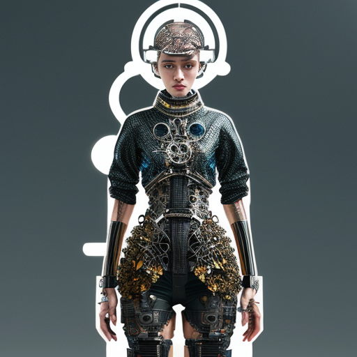 Visualize a futuristic fashion concept that incorporates elements of nature and technology.