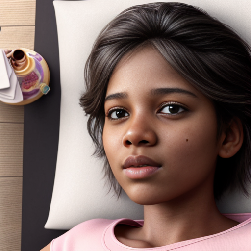 A BROWN girl waking up detailed CARTOON