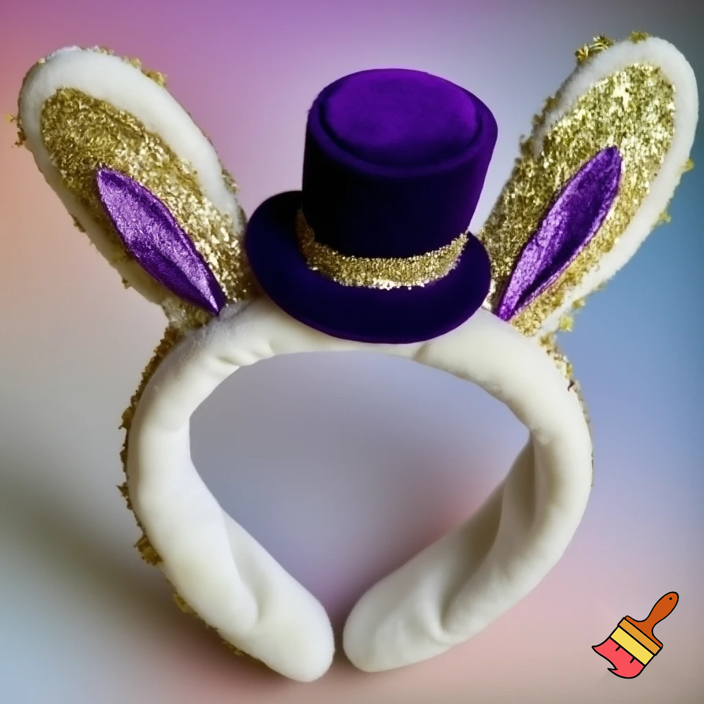 Easter bunny headband, top hat, purple and white with glitter gold purple glitter velvet and delicate top hat headband