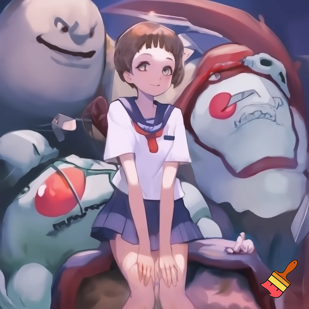 Anime schoolgirl with huge tiddies.