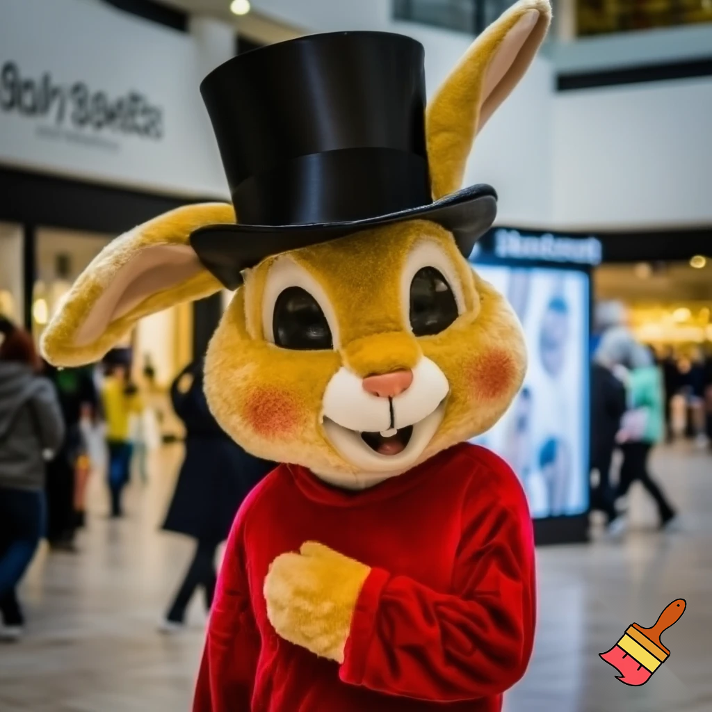 Easter bunny mascot top hat at the shopping centre mascot costume Darrell Lea