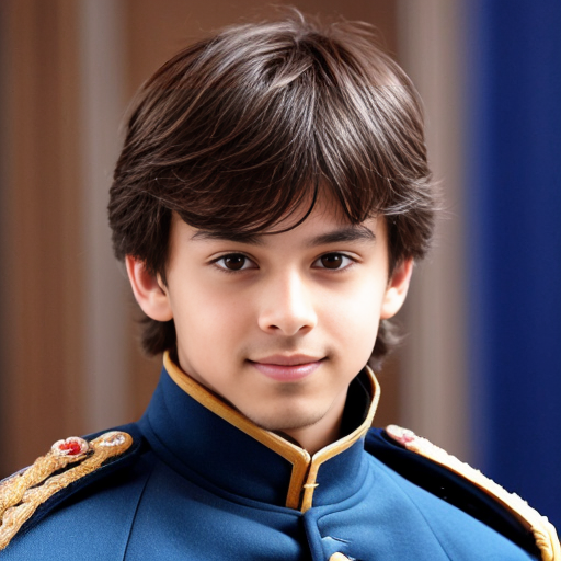A sexy, handsome, cute, adorable, beautiful prince wearing blue, and has a smooth face, and has beautiful brown  hair 