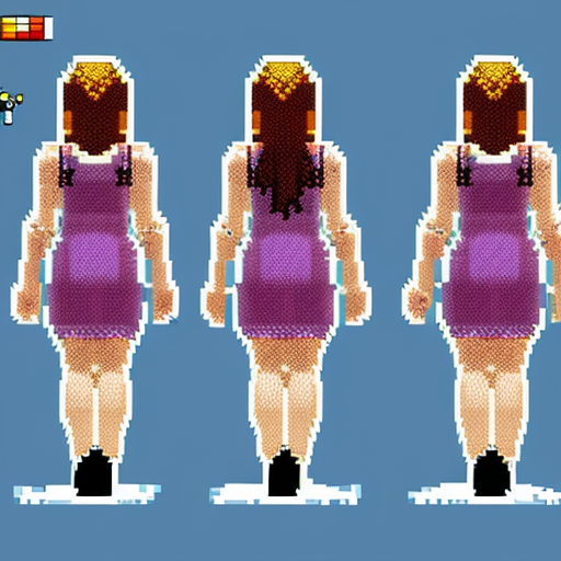 Sprite sheet, female, walking, sideway view, art pixel, 8-bit