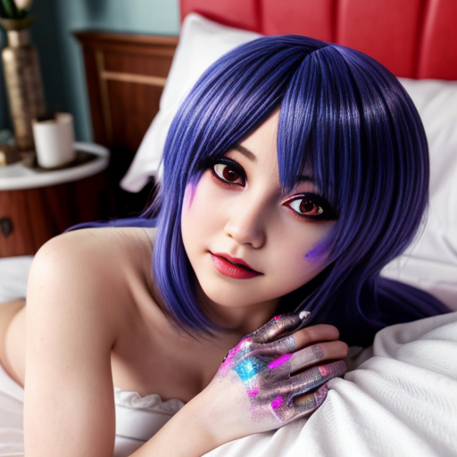 Angel dust from  Hazbin hotel laying on a bed.