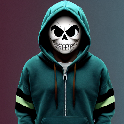 sans with a dark teal zipper hoodie with a green right flashing eye
