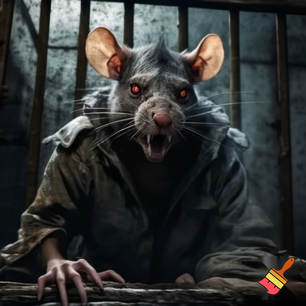 Evil red eyed rat criminal in prison uniform red eyes