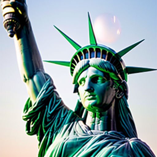 statua della libertà formata solamente da tante piccole bolle di sapone. non deve avere parti che non siano di bolle di sapone. a figura intera