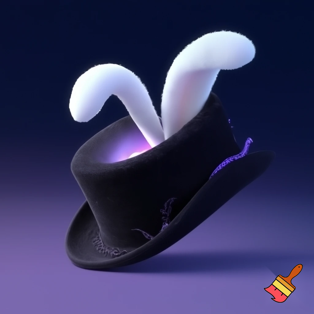 Black top hat with bunny ears velvet white and purple