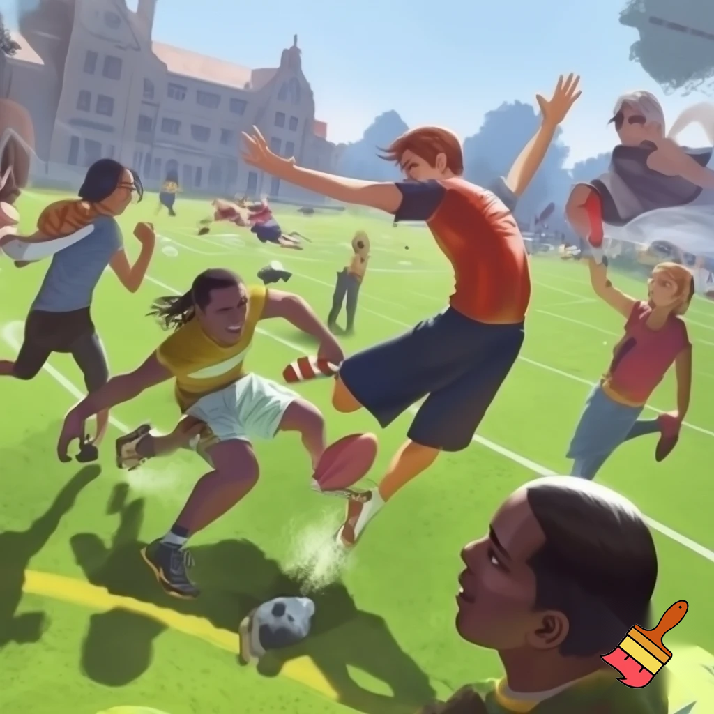 students playing football
