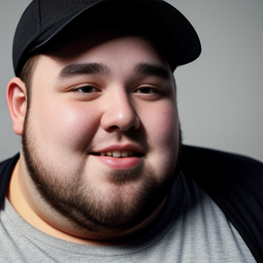 28 Year old Fat Guy with a big nose and has medium sized curly blonde hair and is wearing a plain brown cap