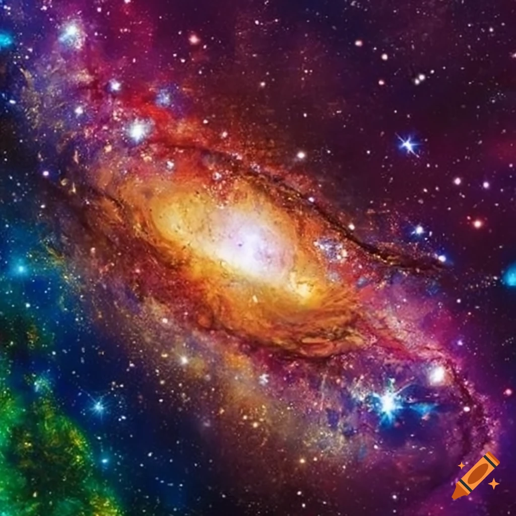 A galaxy of stardust red green blue white gold silver purple orange