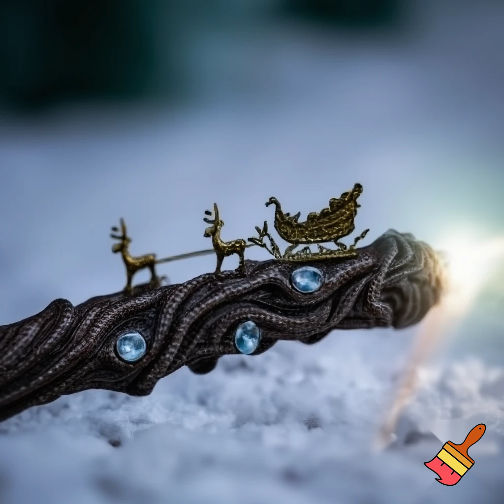 Russian Santa Claus walking stick with with t reindeers magic walking stick