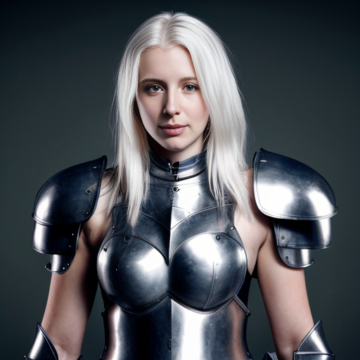 Tall young white-haired woman in armor