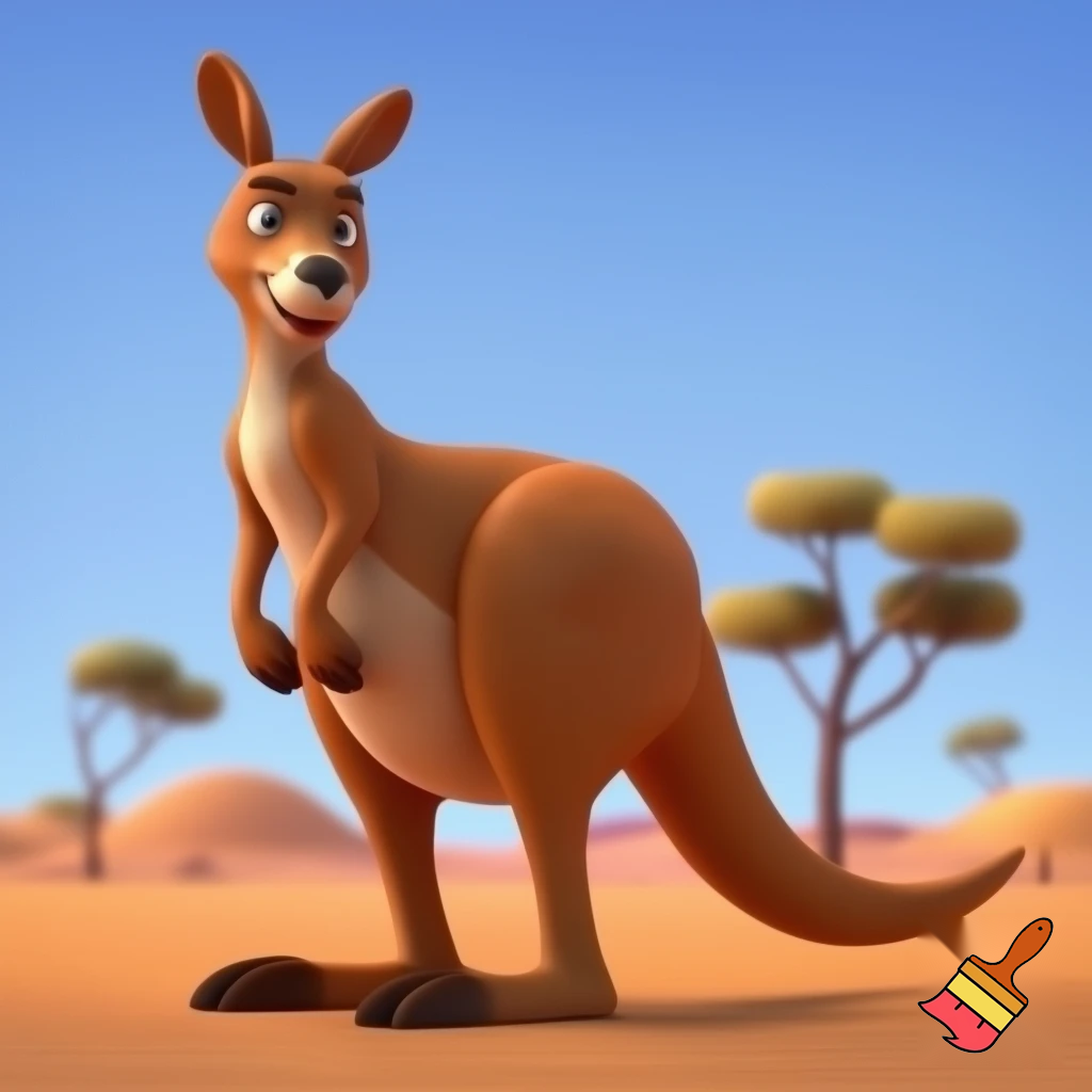 Cartoon kangaroo standing on his tail