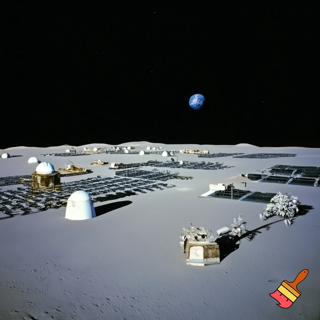 Hazme una imagen de una colonia espacial en la Luna