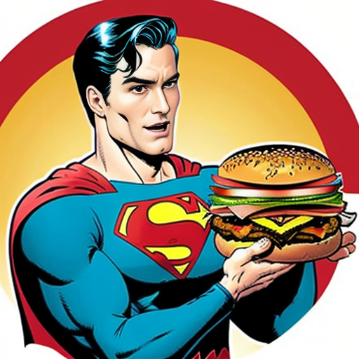 superman eating a burger