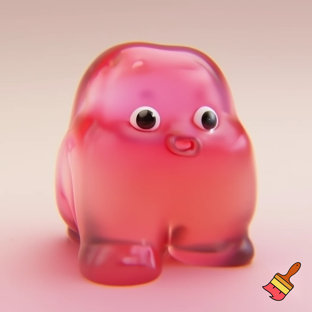 Pink jelly jamm character, cartoonish style, 3d