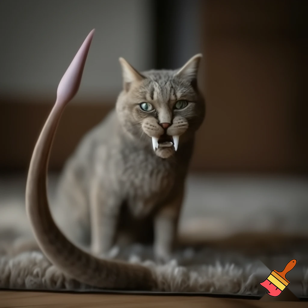 A cat with lions teeth and demons tail