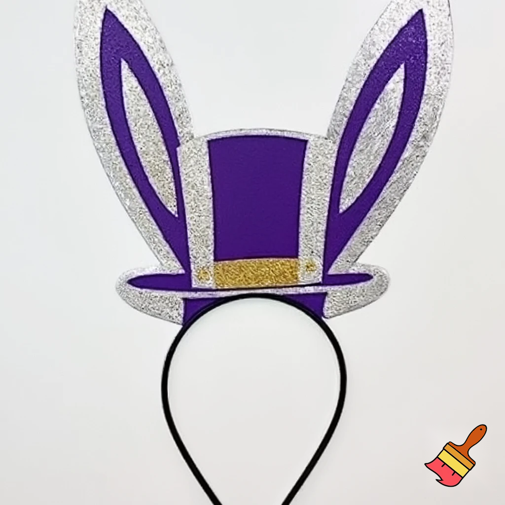 Easter bunny top hat headband, purple, white and gold and silver
