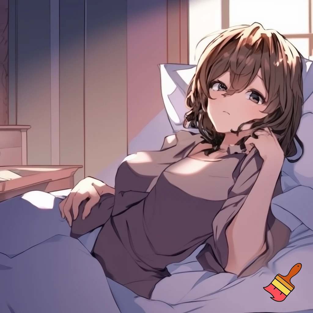 Anime Girl 20 years old so cool and cute with cool in bed make it so anime
