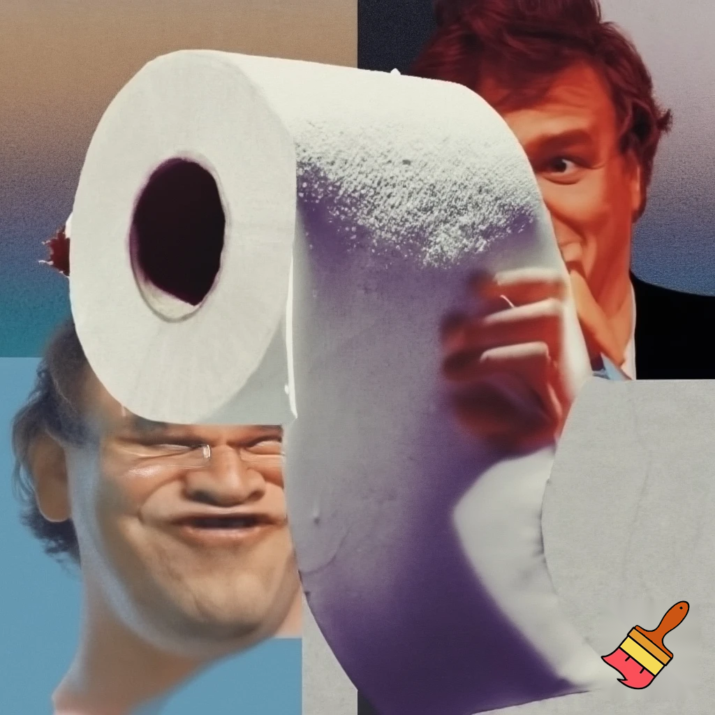 zeige mir eine collage mit toilettenpapier und einem meme dazu
