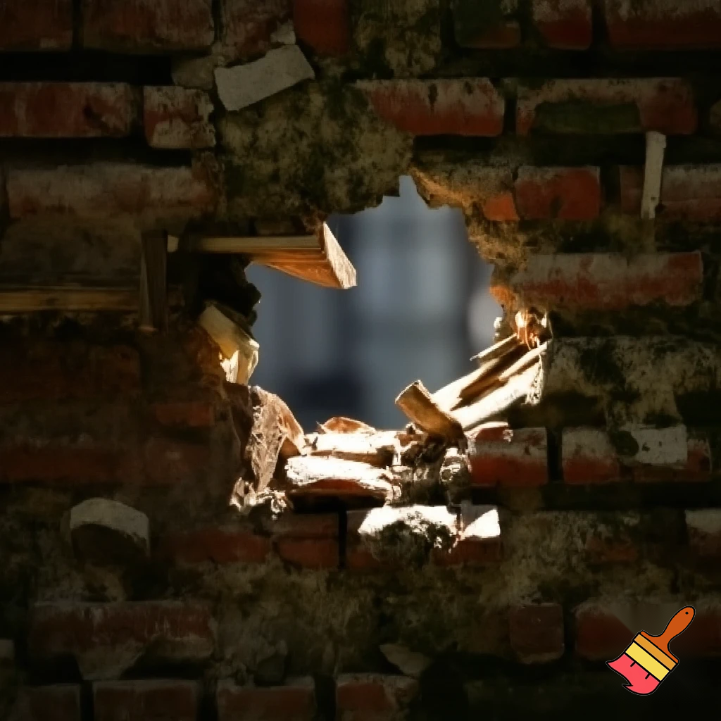 Broken wall, a big hole in the wall