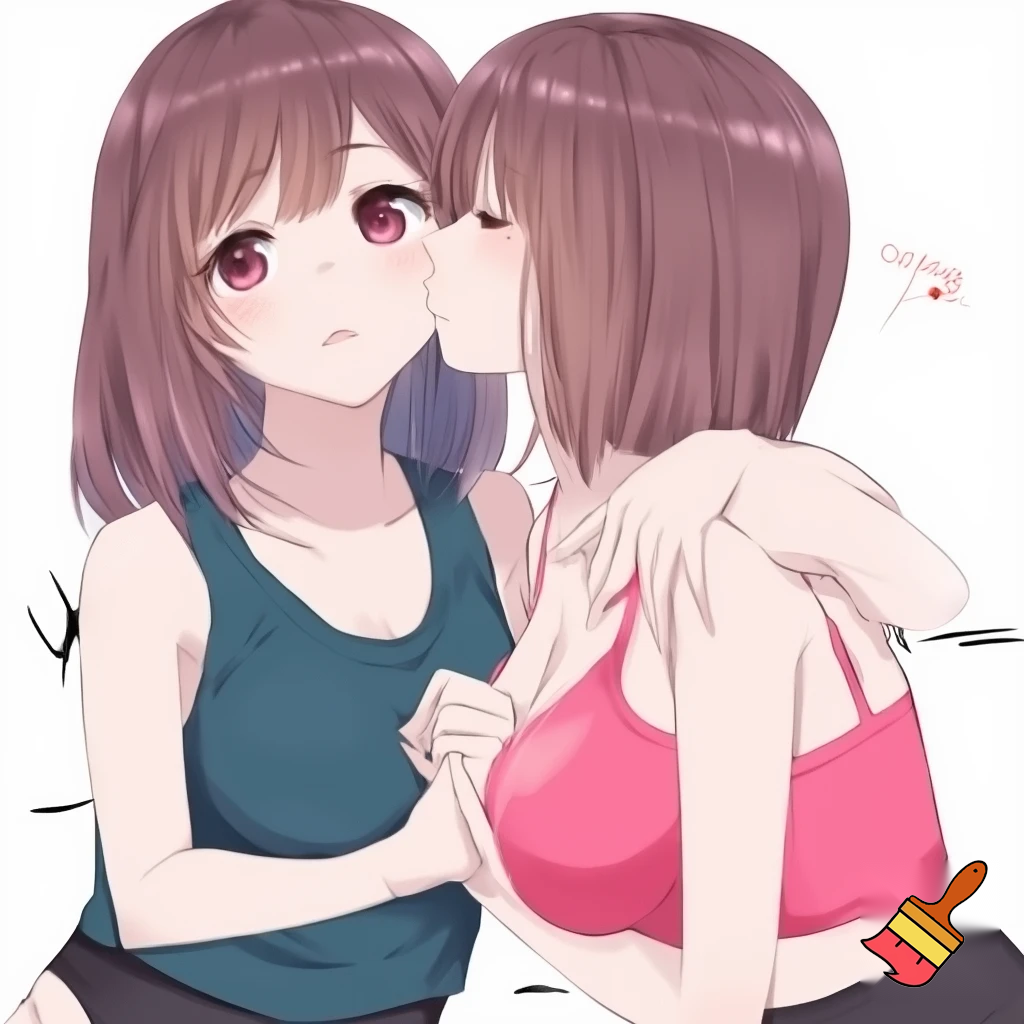 Anime girl so cool and cute is dreesing underwear clothes do cool poses is kissing another girl like her and they are touching others asses