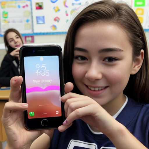 Goretzka play game on apple phone and Vanessa play game on apple phone at the school 