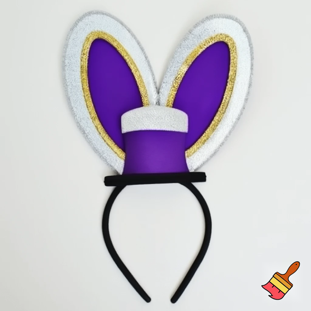 Easter bunny top hat headband, purple and white gold and silver
