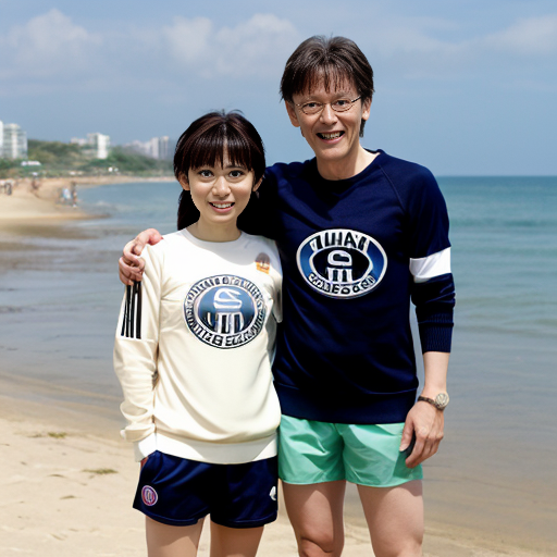detective conan conan avec un mayo et un short du PSG a la plage