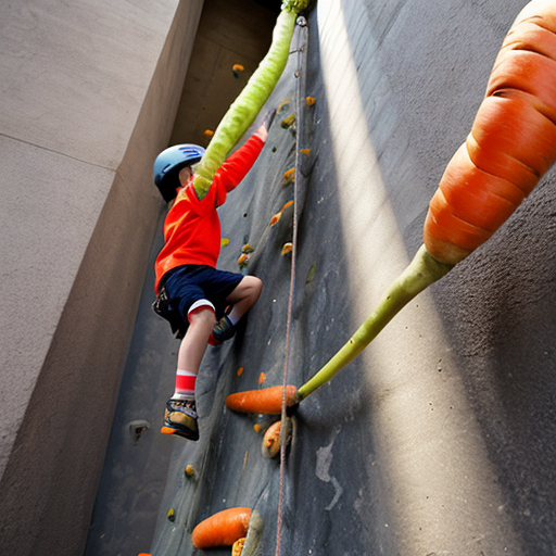 kid climbing giant carrot