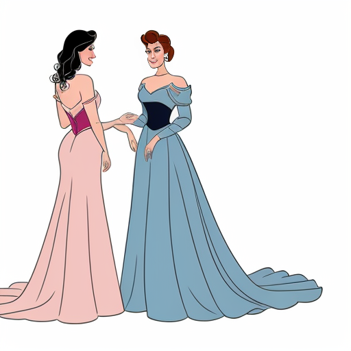 Cinderella in a pink gown, having her dress ripped apart by two elegant women in untouched gowns. full body view. The two elegant women are enviously tearing pieces of the pink gown off. The bodice of the pink gown has a large tear, a sleeve is missing, and there are multiple significantly large tears in the skirt. Both jealous women are currently ripping a piece of the skirt off.