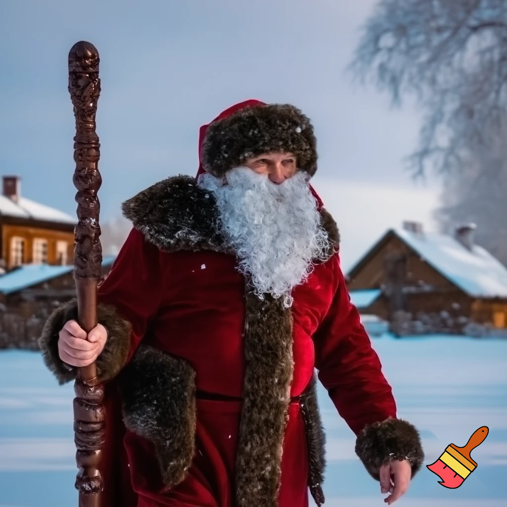 Santa Claus, Russia walking stick with the start