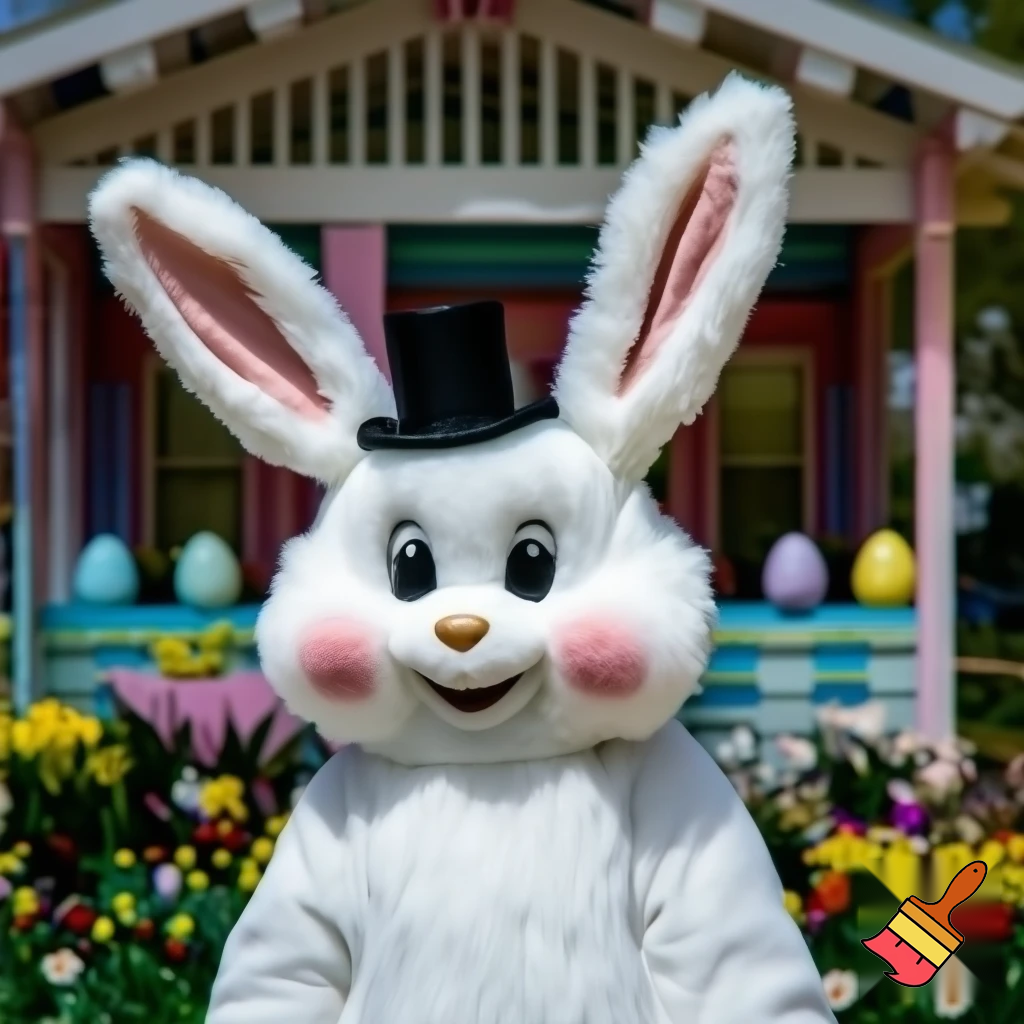 Easter bunny mascot costume top hat house